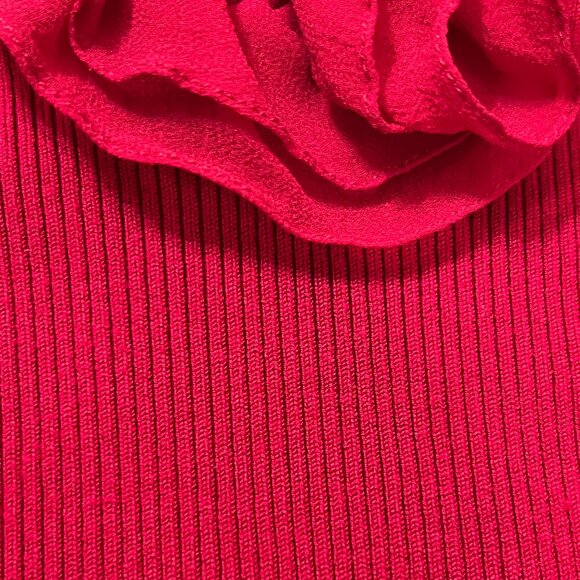 Cache Silk Blend Halter Top Women’s Small – Red Ruffle Chiffon Trim Ribbed Knit - Picture 3 of 7
